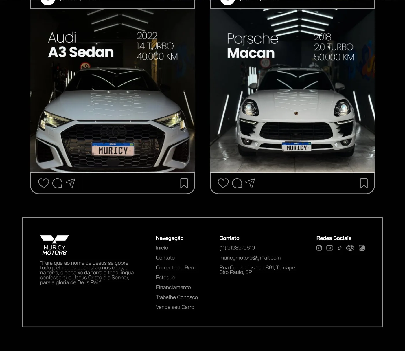 Website Muricy Motors, tela 8 de 8